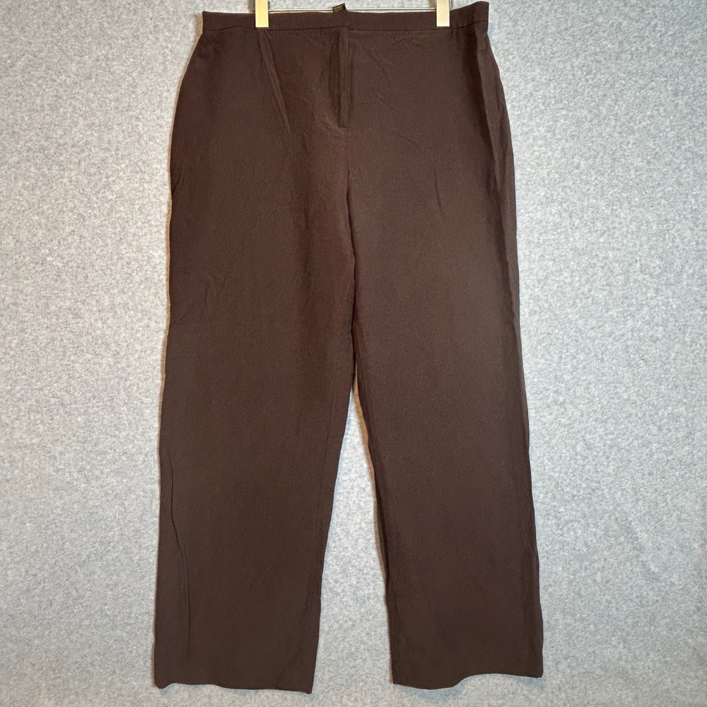 VTG Chocolate Brown Pants Womens 14 Silk Cotton Straight Leg Officecore Luxury